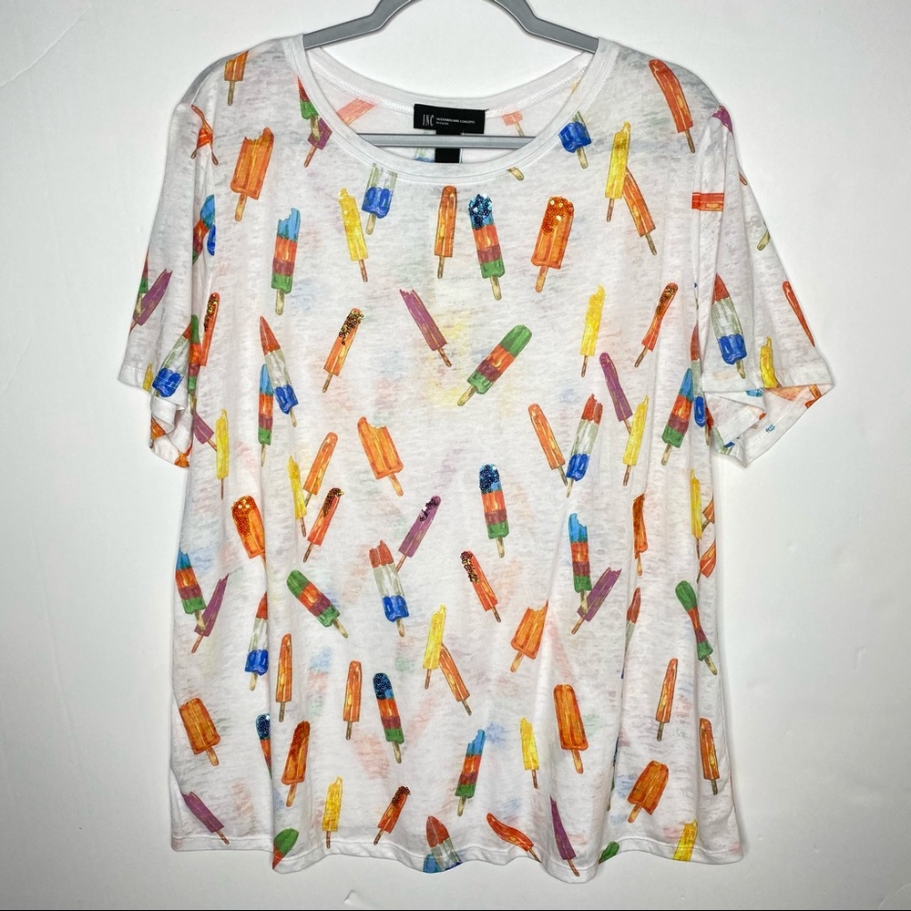 INC International Concepts Woman Cotton Blend Popsicle White Tee-Shirt Size 2X